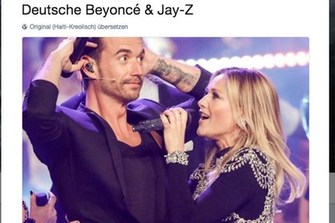Screenshot eines Tweets: Deutsche Beyoncé und Jay-Z, darunter ein Bild von Helene Fischer und Florian Silbereisen