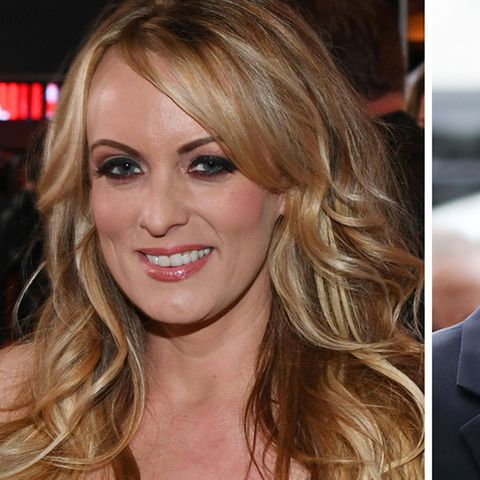 Eine Bildkombo zeigt links Stormy Daniels, eine Frau mit langen, blonden Haaren und rechts Michael Cohen mit angegrauten Haaren