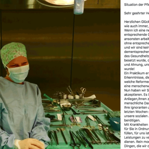 Screenshot eines Bildes von Jana Langer, daneben ihr Brief an Jens Spahn