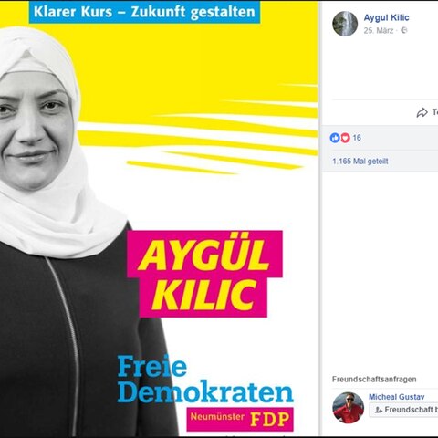 Mit diesem Plakat macht die FDP-Politikerin Aygül Kilic Wahlwerbung in Neumünster