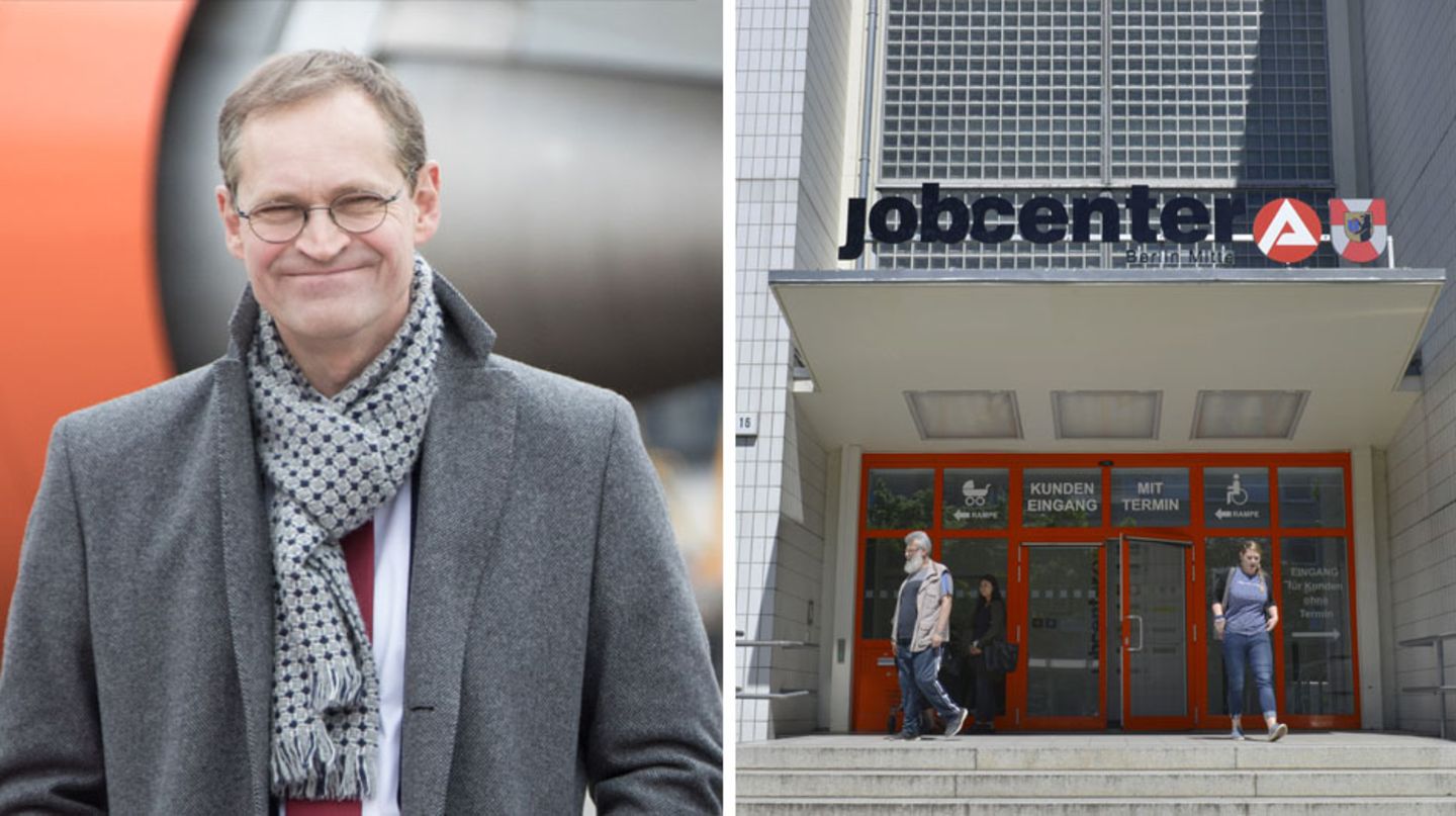 Hartz-IV-Debatte: Berlins Regierender Bürgermeister Michael Müller, der Eingang zu einem Jobcenter
