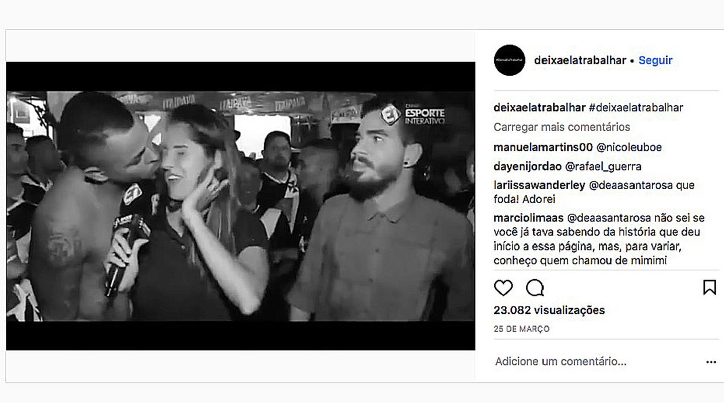 Ein Sportler versucht live vor der Kamera, die brasilianische Journalistin Bibiana Bolson zu küssen.