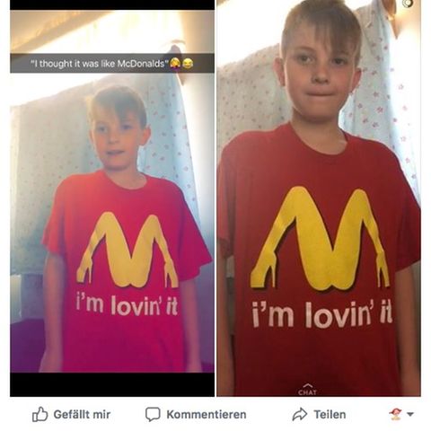 Screenshot vom Post der Mutter mit Bild vom Shirt des Jungen