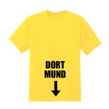 Shirt mit dem Aufdruck "Dort Mund" und einem Pfeil Richtung Schritt