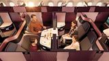 Kategorie: Kabinenkonzepte  Qatar Airways hat die Business Class in Zusammenarbeit mit der Firma PriestmanGoode weiterentwickelt. Die "Q-Suite" mit ihrer Tür und flachen Bett wirkt fast wie ein Hotelzimmer. Weiterer Vorteil der Mittelsitze: Vier Sessel lassen sich so zueinander drehen, dass eine gemeinsame Tafel zum Essen entsteht.
