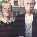 Das Bild ist dem Gemälde "American Gothic" von Grant Wood nachempfunden