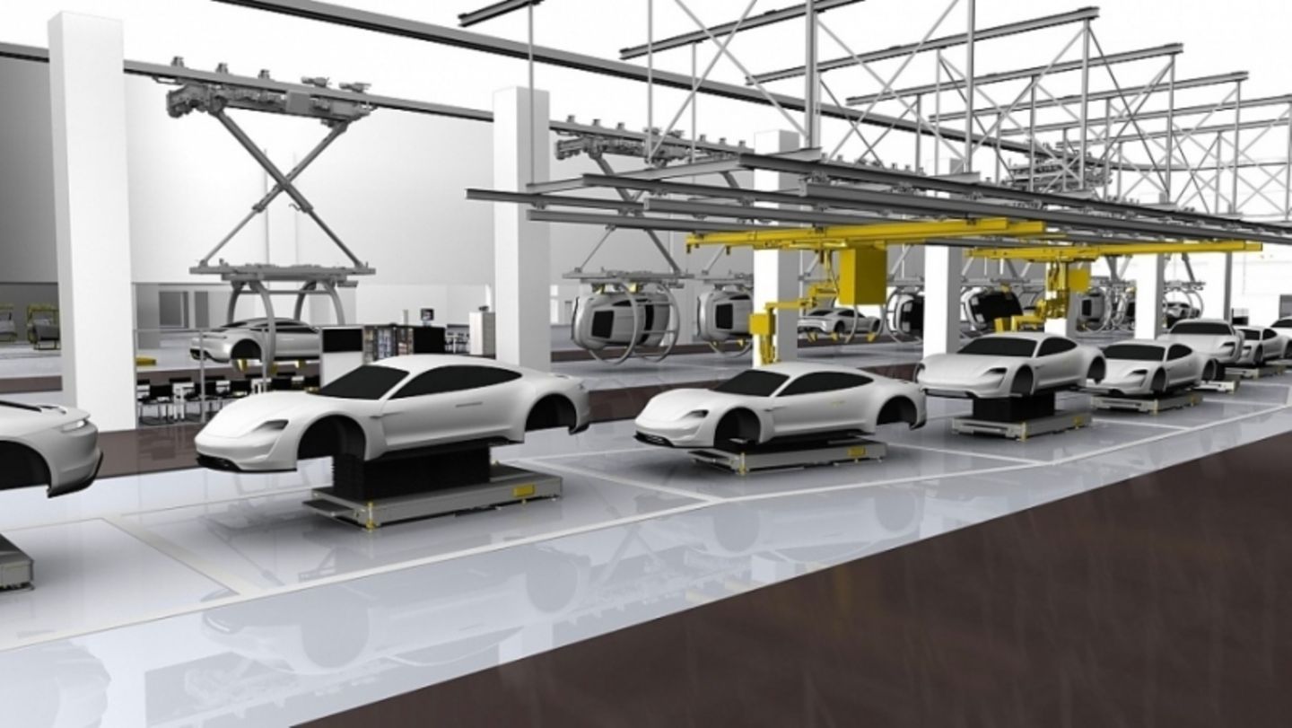 So wird die Produktion des Porsche Mission E aussehen, falls die Lieferkette steht