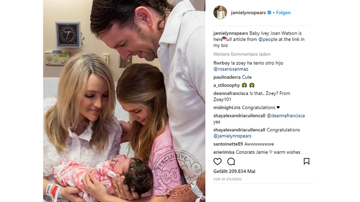 Jamie Lynn Spears Jamie Lynn Spears und ihre Familie zeigen stolz das jüngste Familiemitglied Ivey Joan