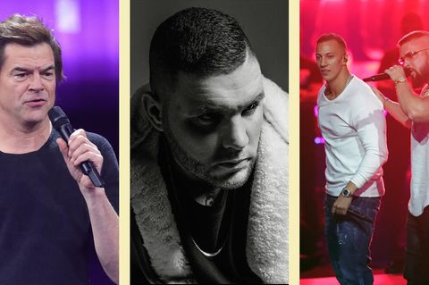 Die Rapper Fler, Farid Bang und Kollegah und Campino auf einem Bild