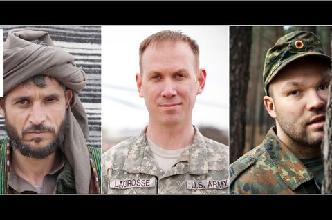 Ihr eigentlicher Krieg begann erst nach dem Gefecht am Karfreitag 2010: Taliban-Kommandant Habib (l.), US-Pilot Jason LaCrosse und Bundeswehrsoldat Maik Mutschke