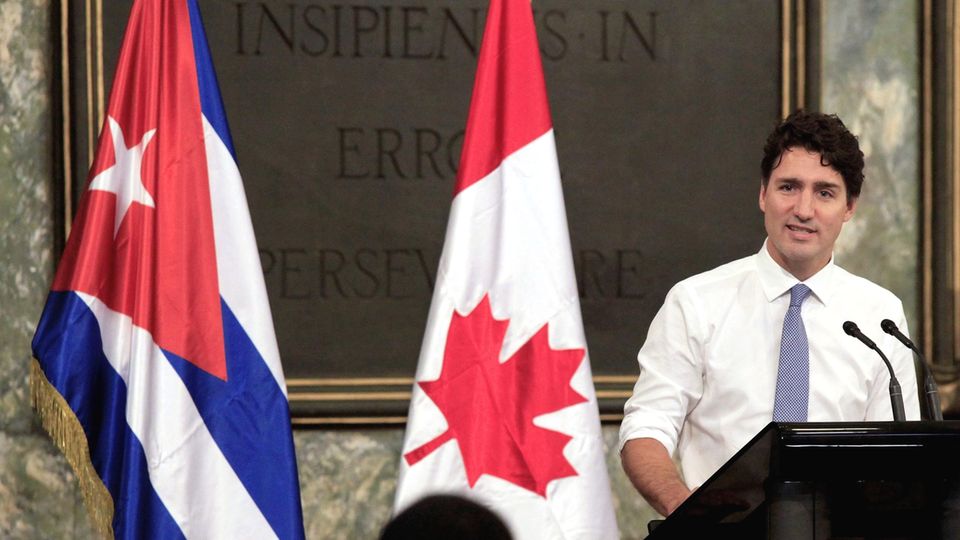 Kanadas Premierminister Justin Trudeau bei einer Rede in Kubas Hauptstadt Havana (Archivbild)