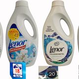 April 2018: Mogelpackung des Monats April: Vier unterschiedliche Lenor-Flaschen fand die Verbraucherzentrale Hamburg im Handel. Die neueste (links) reicht nur noch für 17 statt 20 Waschladungen - bei gleicher UVP. Die Kunden sollen zudem wegen geänderter Inhaltsstoffe nur noch 55 statt bisher 70 Milliliter pro Ladung verwenden. Wer das nicht mitbekommt, macht die Flasche noch schneller leer. Unterm Strich bleibt beim Kunden viel Verwirrung.