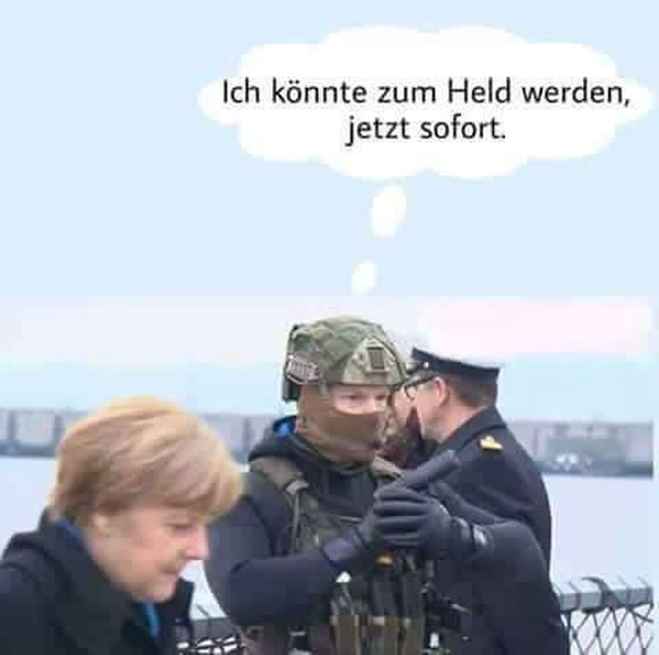 Rechtes Gedankengut: 7. 3. 2018, 16.10 Uhr: Gepostet wird eine Mordfantasie. Der Soldat, so die Idee, müsste nur abdrücken. Das Foto mit Angela Merkel wird mehrfach in die Gruppe gestellt 7. 3. 2018, 16.10 Uhr: Gepostet wird eine Mordfantasie. Der Soldat, so die Idee, müsste nur abdrücken. Das Foto mit Angela Merkel wird mehrfach in die Gruppe gestellt