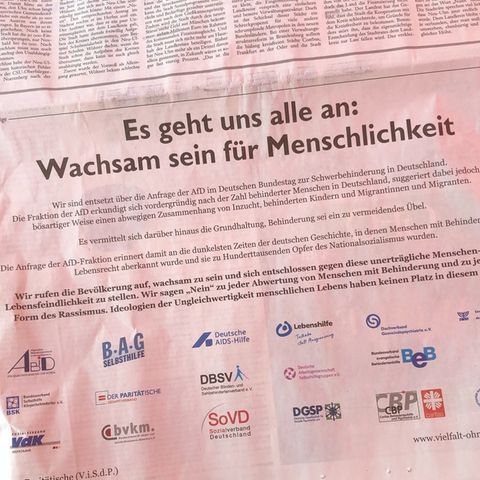 Anzeige von 18 Sozialverbänden gegen eine Anfrage der AfD zu Behinderung und Inzest