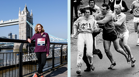 Die Marathon-Läuferin Kathrine Switzer einmal 1967 und 2018