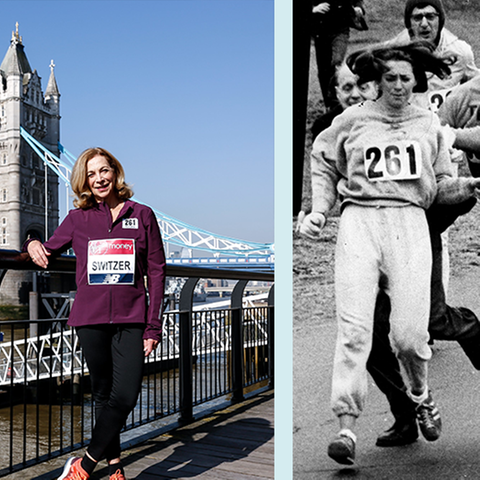 Die Marathon-Läuferin Kathrine Switzer einmal 1967 und 2018