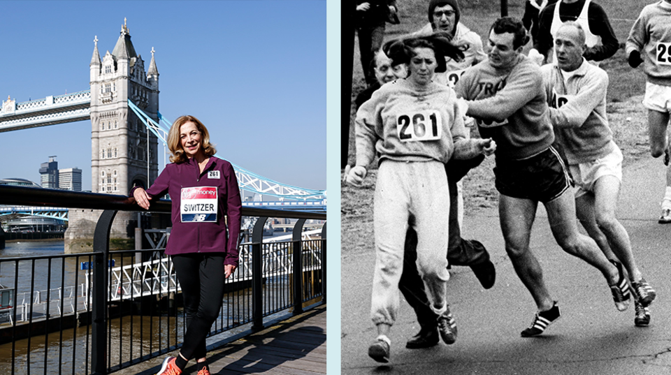 Die Marathon-Läuferin Kathrine Switzer einmal 1967 und 2018