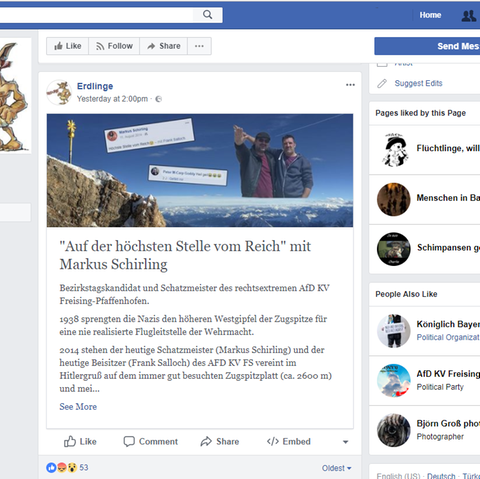 Unter anderem auf der Facebook-Seite der "Erdlinge" wurde das Bild des AfD-Mannes Markus Schirling gepostet