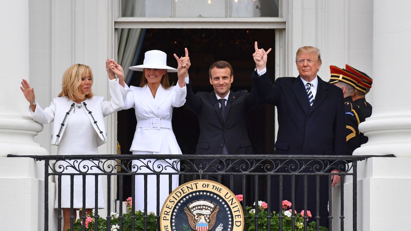 Donald Trump Emmanuel Macron Melania Trump Brigitte Macron Balkon Donald Trump Emmanuel Macron Melania Trump Brigitte Macron Balkon