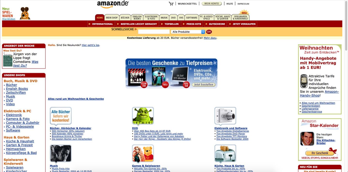 Screenshot von Amazon Deutschland in 2004