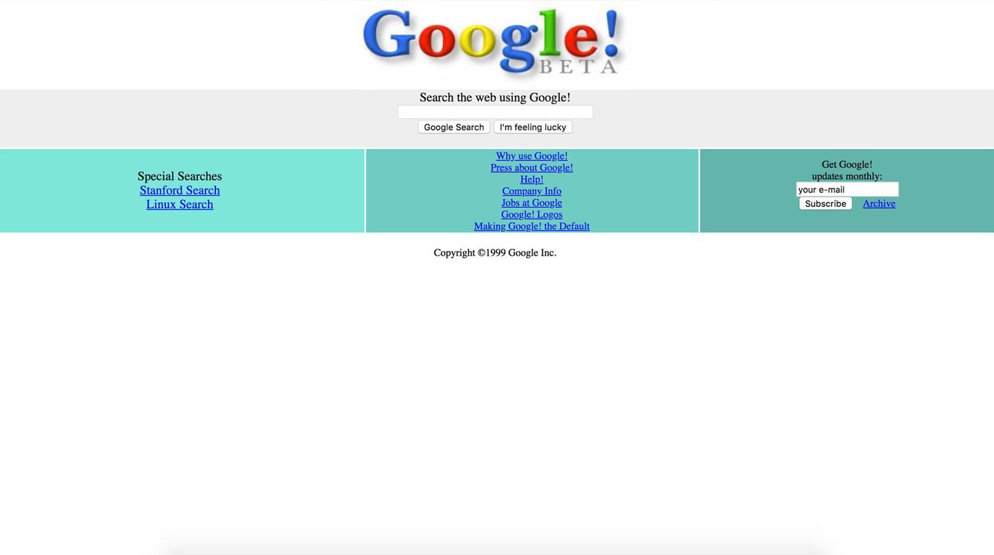 Screenshot von Google.com in 1999