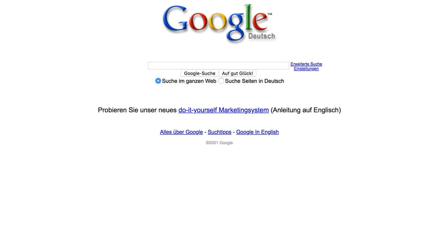 Screenshot von Google Deutschland in 2001