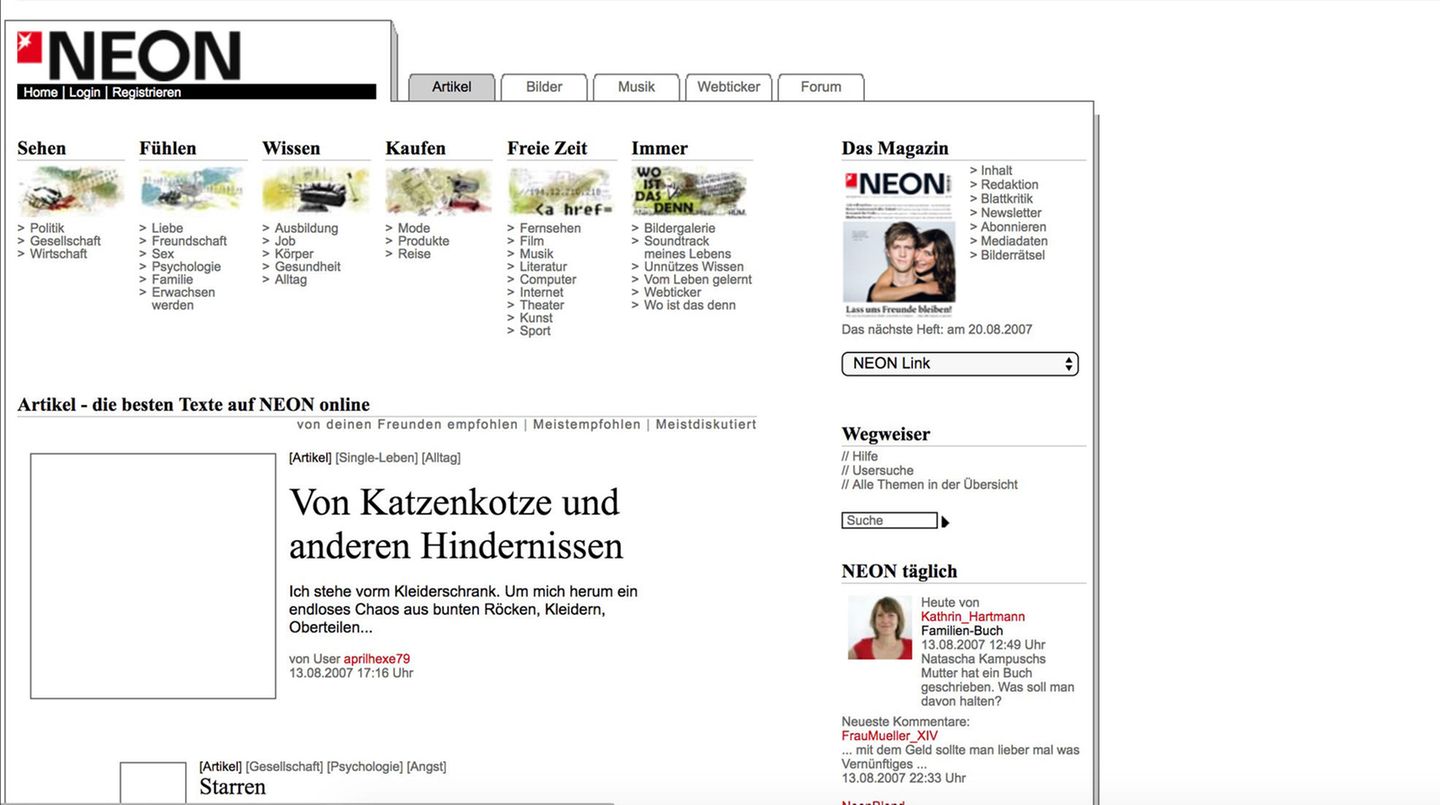 Screenshot von Neon.de in 2007