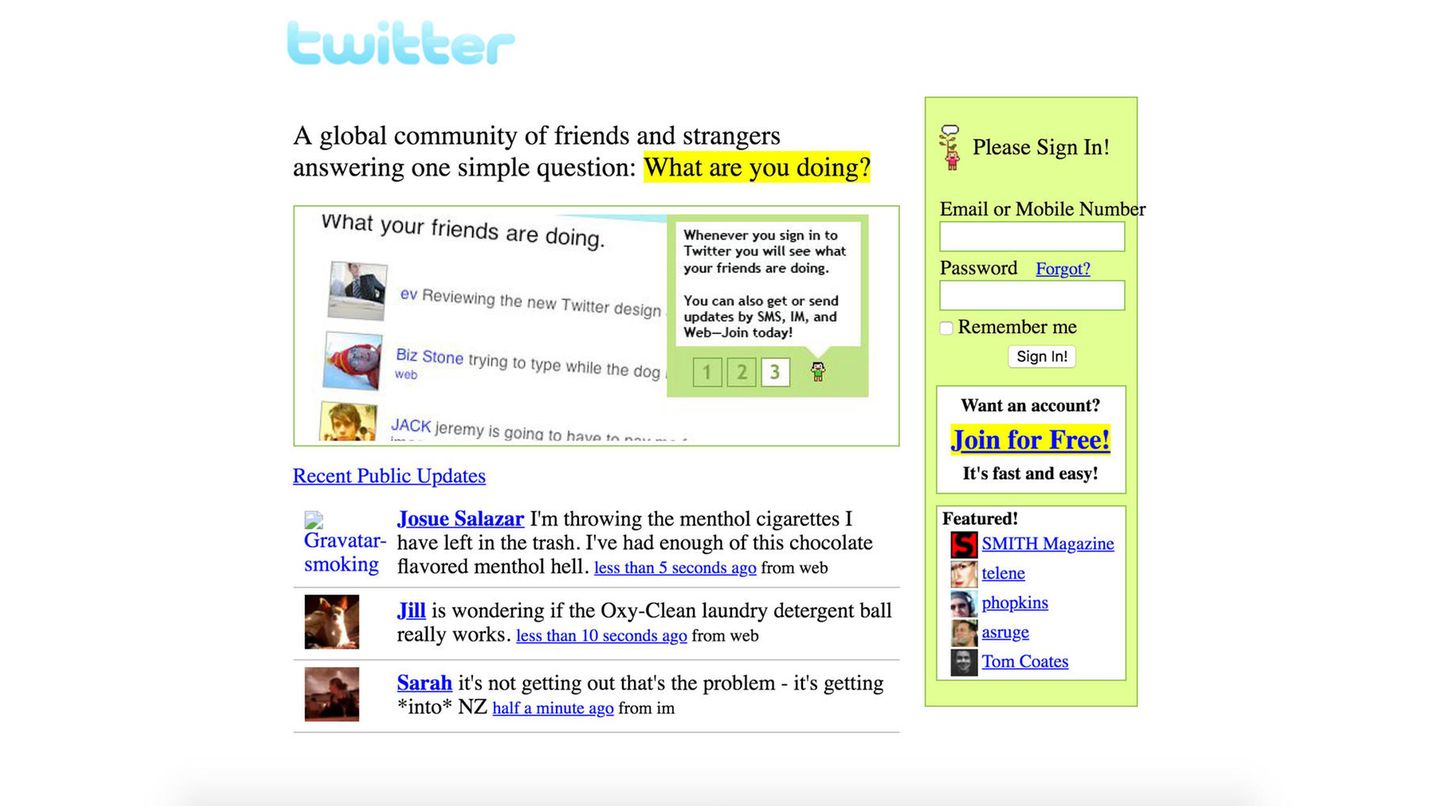 Screenshot von Twitter in 2006