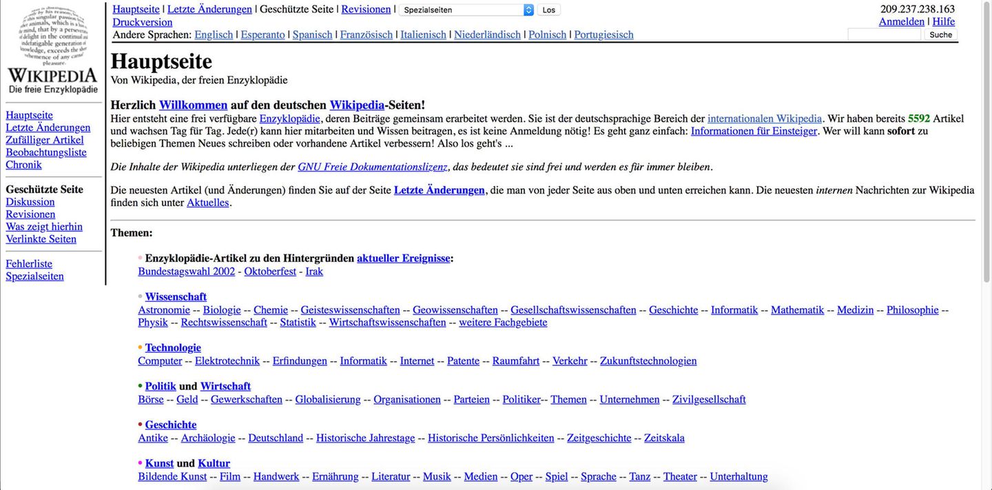 Wikipedia Deutschland in 2002 Screenshot von Wikipedia Deutschland in 2002