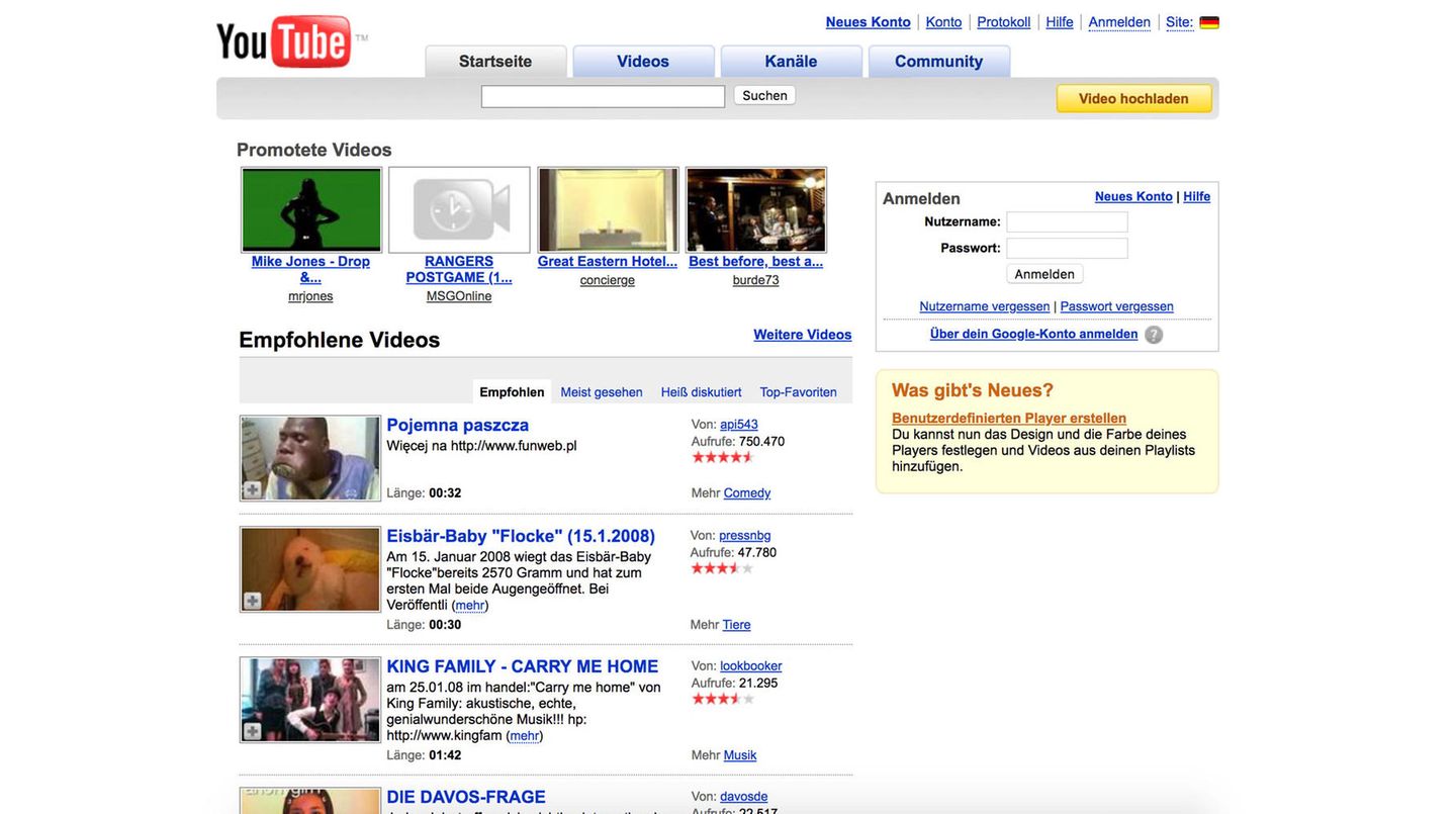 Screenshot von YouTube Deutschland in 2008