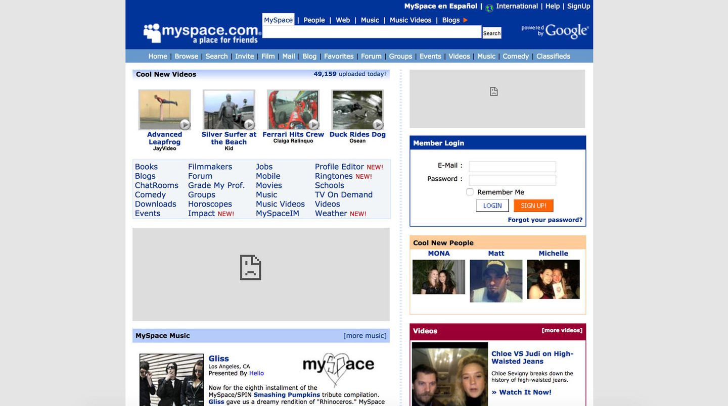 Screenshot von MySpace in 2007