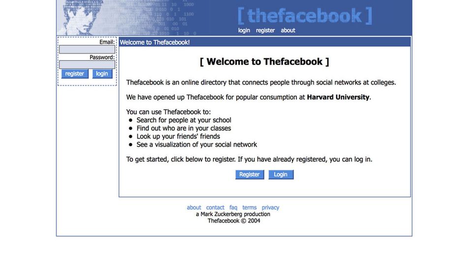 Screenshot von Facebook in 2004