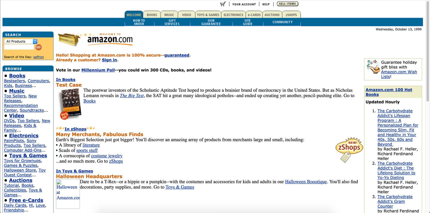 Amazon.com in 1999 Screenshot von Amazon.com in 1999