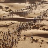 Fotograf: Erik Sampers     14. April 2017    3. Preis im Segment "Einzelfotos"  Die Teilnehmer brechen auf zu einer Zeit-Etappe des "Marathon des Sables", in der Sahara-Wüste im Süden Marokkos.    Dieser "Marathon des Sands" geht über eine Strecke von über 250 Kilometern bei Temperaturen von bis zu 50 Grad Celsius. Die teilnehmenden Läufer und Wanderer müssen ihre Verpflegung und alle persönlichen Utensilien selbst im Rucksack tragen. An sieben Tagen gibt es sechs Etappen, davon eine besonders lange Etappe von über 80 Kilometern. Der erste "Marathon des Sables" fand 1986 mit 186 Teilnehmern statt. Heute kommen über 1000 Teilnehmer aus rund 50 Ländern zu diesem Lauf.