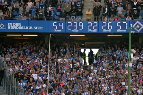 Die berühmte Bundesliga-Uhr im Volksparkstadion des HSV