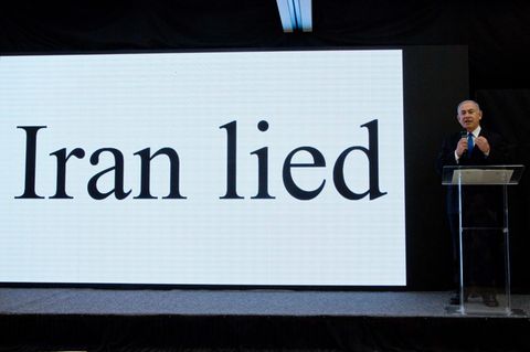 Israels Premier Benjamin Netanjahu bei seiner Präsentation der angeblichen Beweise für das iranische Atomprogramm
