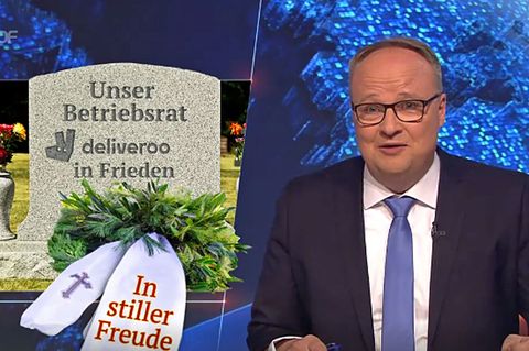 Ruhe in Frieden: Der Betriebsrat von Deliveroo in Köln. "Millionen Deutsche werden um den Mindestlohn beschissen", so lautete eines der Themen der "heute Show" am 3. Mai 2018.