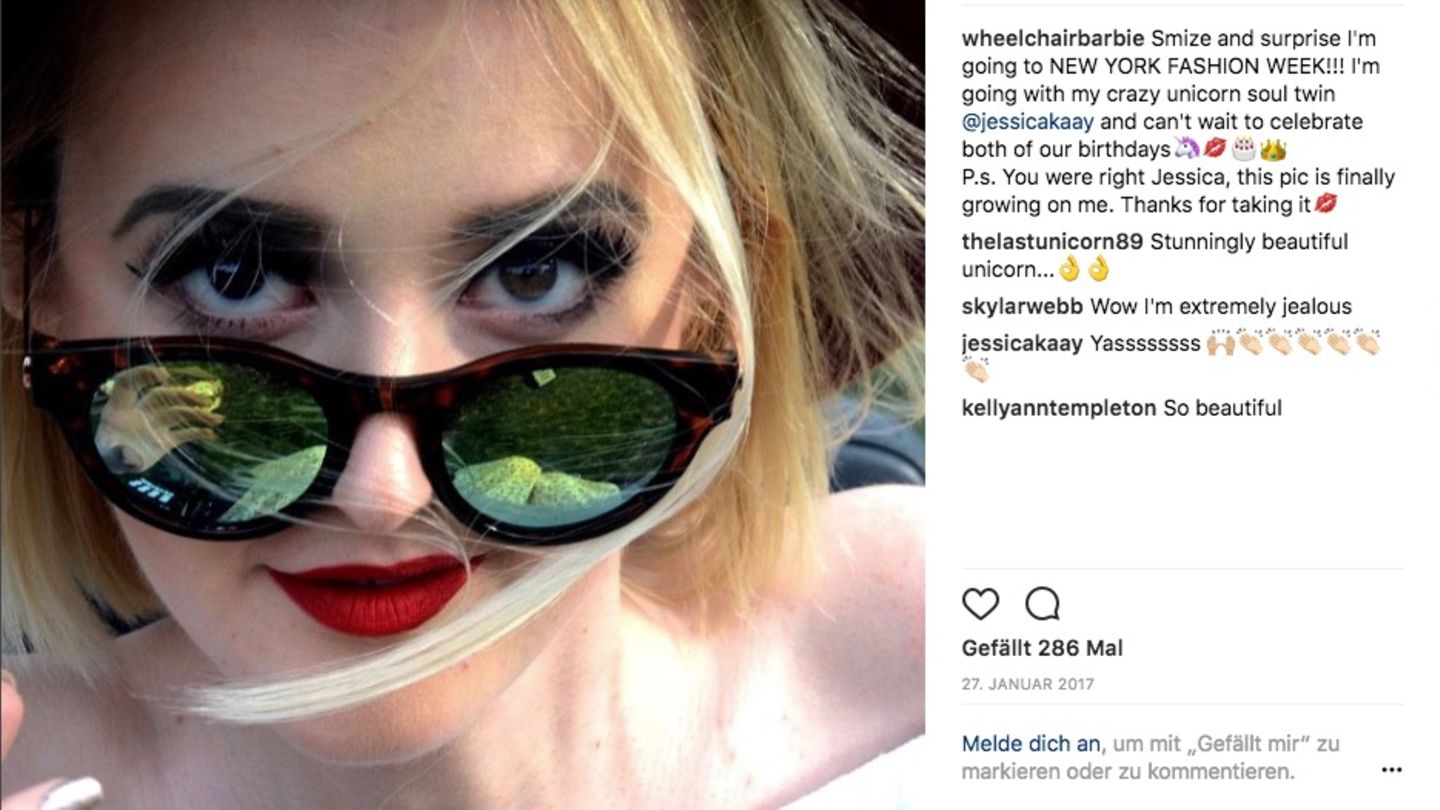 Madison Lawson, geschminkt und mit Sonnenbrille