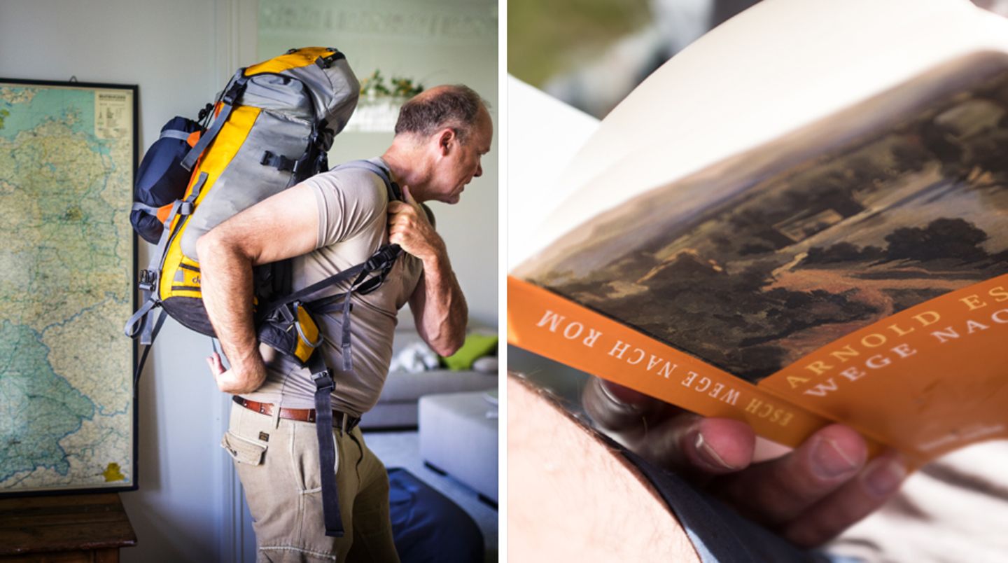 Im Wohnzimmer hängte Uli Hauser eine große Deutschlandkarte auf, damit seine Freundin schauen konnte, wo er gerade so langlief. Eigentlich hatte er vor, über die Alpen nach Triest zu wandern, an die Adria. Doch dann traf er einen Herrn, der ihn auf einen anderen, um einiges längeren Weg brachte. Das neue Ziel hieß: Rom