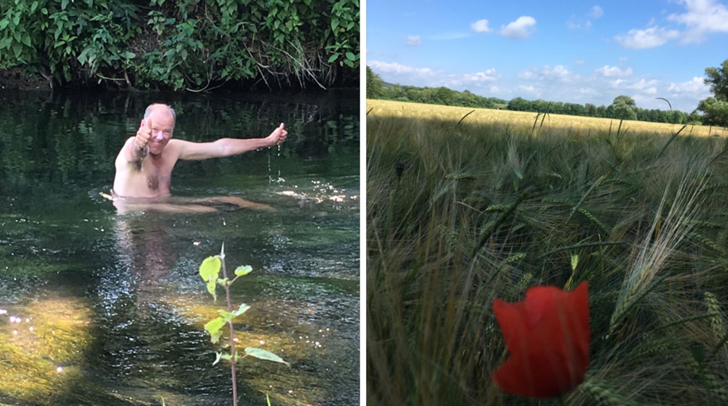 Dem Wanderer halfen ein Kompass sowie Kirchtürme, an denen er sich orientierte. Und eine App auf dem Handy, aber das war meist ohne Saft. So blieb Zeit für ein Bad im Bach