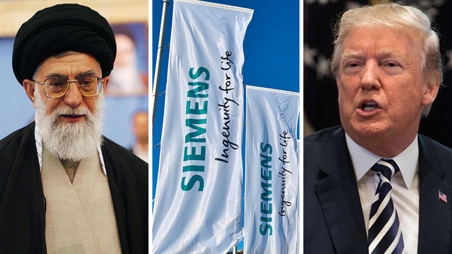 Deutsche Unternehmen wie Siemens bekommen die neuen Sanktionen von US-Präsident Donald Trump (r.) gegen den Iran unter Ajatollah Ali Chamenei (l.) zu spüren