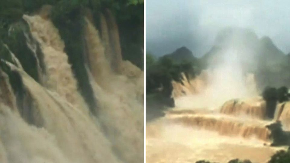 Asien: "Überlaufende" Wasserfälle – starker Regen sorgt für Naturspektakel