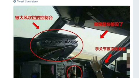 Das Cockpit des beschädigten >Airbus A319 von Sichuan Airlines