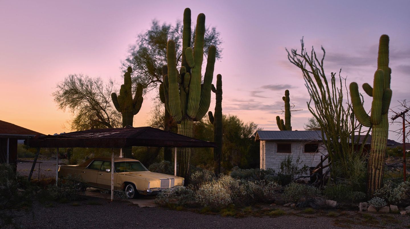 Abgestellt in der kalifornischen Wüste zwischen Kakteen, aber geschützt unter dem Dach eines Carports hat einer diesen Lincoln Continental aus dem Jahre 1969 eingeparkt.