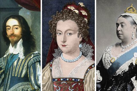 King Charles I., Queen Elizabeth I. und Queen Victoria (v.l.)