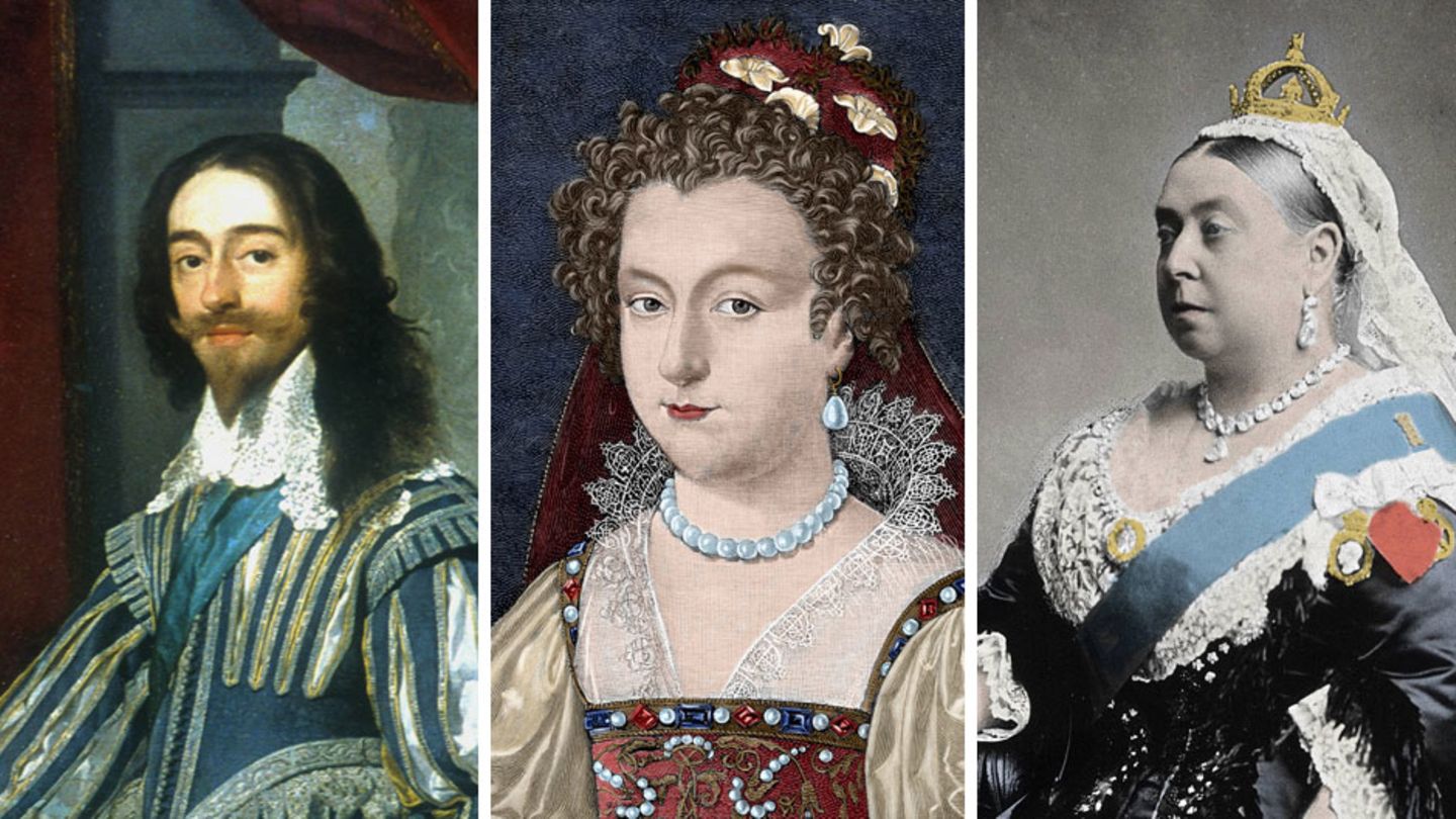 King Charles I., Queen Elizabeth I. und Queen Victoria (v.l.)