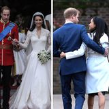 Fünfmal wurde das Outfit von Lady Diana Spencer umgenäht – weil sie immer mehr an Gewicht verlor. Kate Middletons Gewand im Grace-Kelly-Look soll über 250.000 Euro gekostet haben. Gemeinsame Auftritte wie hier zur Verlobung beherrschen Meghan und Harry perfekt