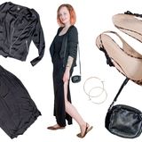 Denise  Es heißt, auf Hochzeiten solle man kein Schwarz tragen - völliger Quatsch! Ich trage bei jeder Gelegenheit Schwarz – damit kann man nichts falsch machen. Kombiniert mit Leo–Ballerinas (ich liiiiiiebe Leo–Muster), großen Ohrringen und rotem Lippenstift erinnert auch nichts mehr an Beerdigung. Das Wichtigste bei meinem Outfit sind mir die bequemen Schuhe, denn auf einer Hochzeit will ich die ganze Nacht durchtanzen.