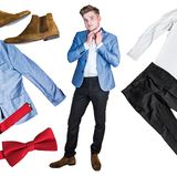 Calli  Hauptsache leger und nicht spießig! Es gibt aus meiner Sicht nichts Schlimmeres bei Hochzeiten als sich zu sehr nach dem förmlichen Dresscode zu richten, also: Smoking oder langweiligen Anzug tragen. Allerdings darf es auch nicht zu viel sein. Man will schließlich positiv auffallen. Deshalb ist mein Outfit auch eine bunte Mischung – eine rote Fliege, braune Schuhe, ein graues Hemd und eine schwarze Anzugshose.