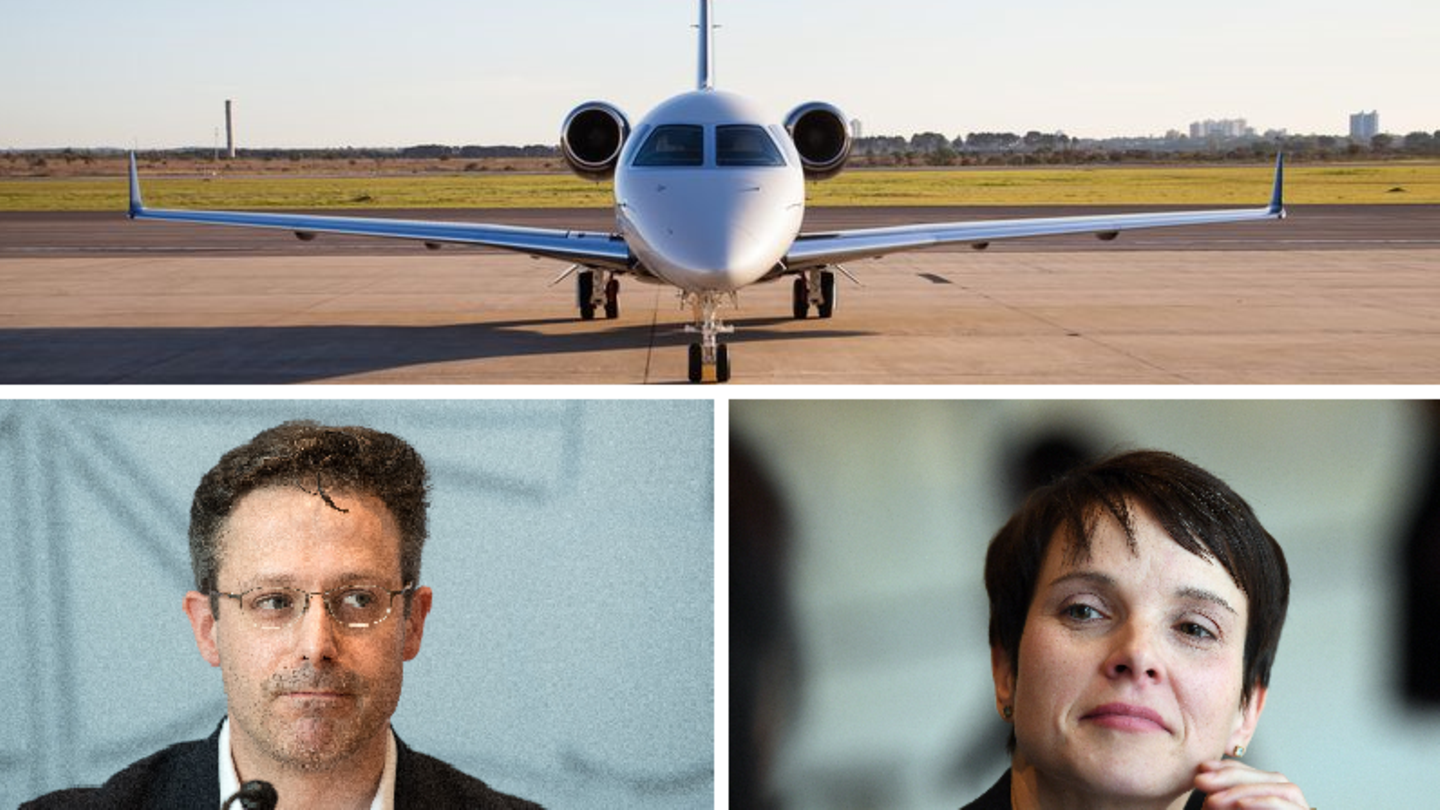 Die früheren AfD-Politiker Marcus Pretzell und Frauke Petry, eine Maschine vom Typ Embraer Legacy 450